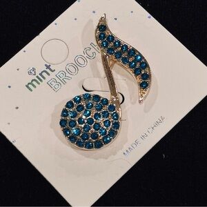 NWT Crystal Eighth Note Musical Brooch Pin Blue